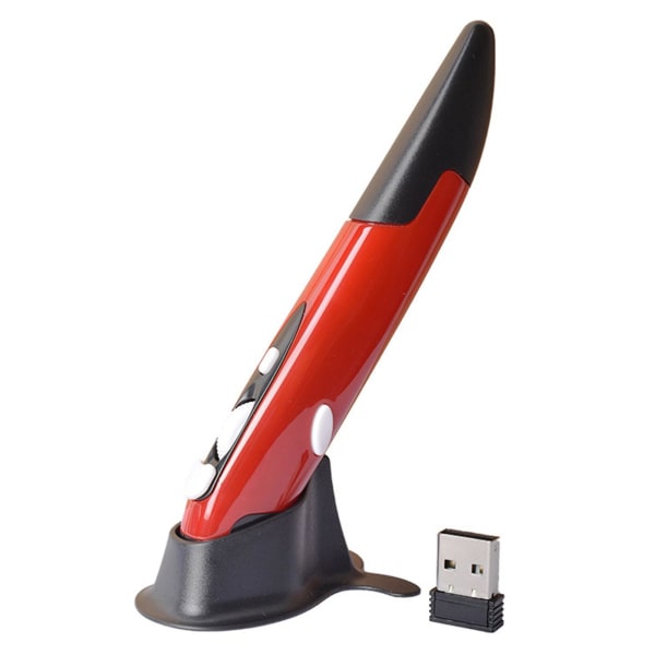 Trådløs musepenn 2,4g Dpi justerbar bærbar vertikal pennformet penn for datamaskin Red