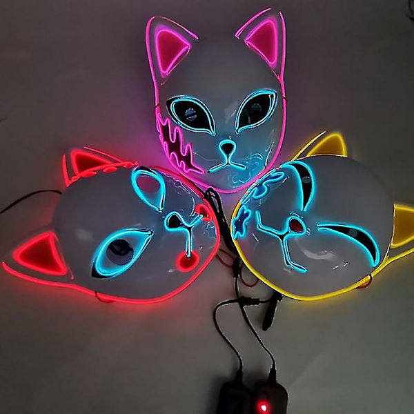Demon Slayer Led-naamio Kettukasvo Cosplay Hohtava Naamio Japanilainen Anime Demon Slayer Cosplay naamiointijuhliin {Db} Red 1Pc