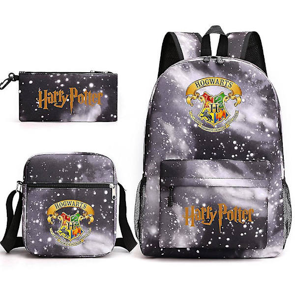 Barnens Harry Potter tredelad skolväska tryckt stor kapacitet utomhusryggsäck #1 DB star black