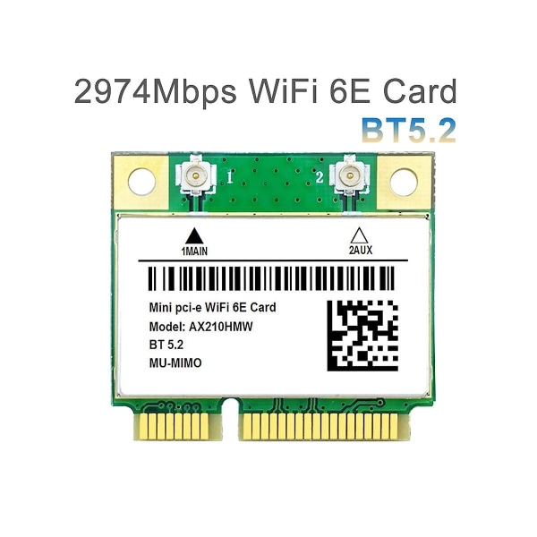 Ax210hmw Wifi-kort med antenne Wifi 6e Mini Pci-e Ax210 802.11ax/ac 2.4g/5g/6ghz Bt5.2 trådløs adapter for bærbar PC