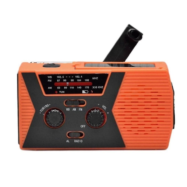 Radio med vev, solcellsdriven, nödradio, vevradio, solradio, radio DB Orange