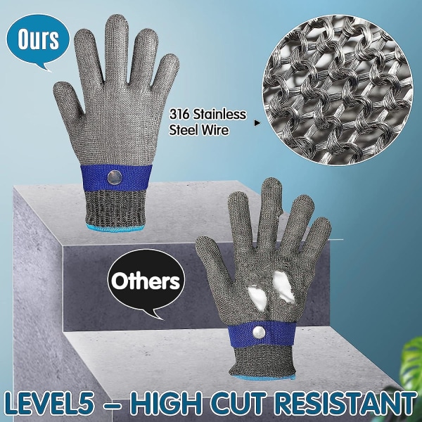 Anti-cut handsker Højtydende beskyttelsesniveau 5 Arbejdshandsker Køkkenbeskyttelseshandske til fiskefilet, kødskæring, mandolin, østers og udskæring