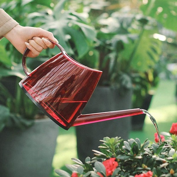 Vandkande til indendørs planter, lang tud havevandkande, 1,4 l indendørs vandkande til stueplanter, blomster, sukkulenter (gennemsigtig rød)