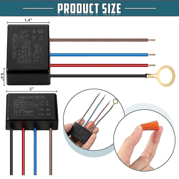Touch-lampekontakt 2-pak, touch-lampe-kontrolmodul til dæmpbare LED-pærer, lampekontakt-erstatning