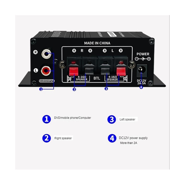 -270 Ak270 12v Mini Hifi power Audio Kotiautoteatteri vahvistin 2-kanavainen vahvistin USB/sd Aux-tulo