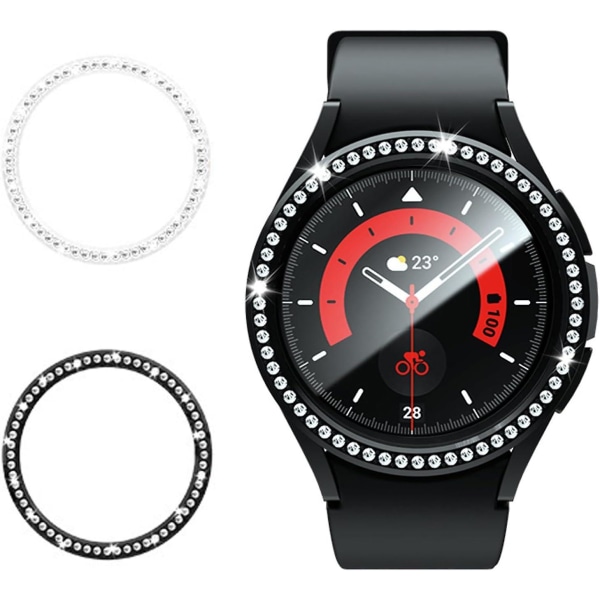 2 stk Bezel-tilbehør til Samsung Galaxy Watch 6 43 mm Bezel, Diamond Pc Bezel Ring Klæbende Cover Anti-ridsebeskyttelse Cover Decor [DB] Transparent-Black For Galaxy Watch 6 43mm