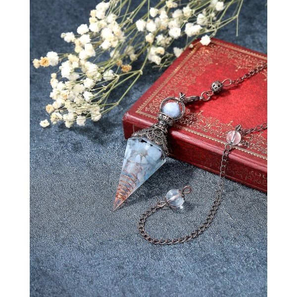 Aquamarine Resin Crystal Pendulum 6 Faceted Point Gemstone Reiki Healing Pendulums For Dowsing Scrying Divination Meditation