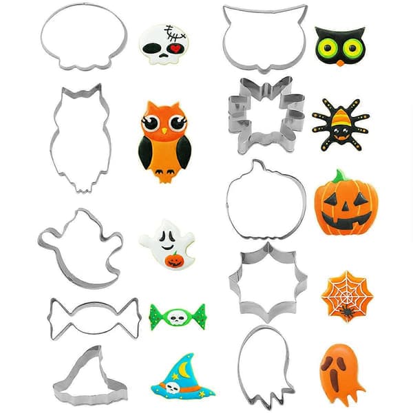 Bagesæt i rustfrit stål til småkager Halloween-stil 10 stk.