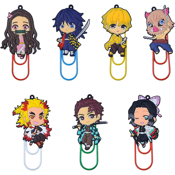 7pcs Amine Demon Slayer Bookmarks Nezuko Tanjiro Zenitsu Inosuke Shinobu Kyoujurou Character Paperclip Bookmark Clip{DB}