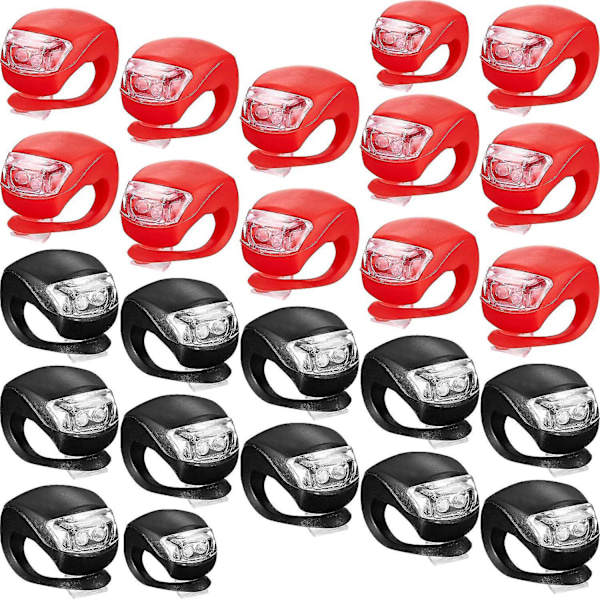 24 stk LED Cykellys, Klips-På Cykellygter, Foran Og Bagpå Silikon LED Cykellygter Sæt, Vandafvisende Cykel Forlygte Baglygte Sikkerhed [DB] 24pcs red and black