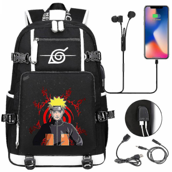 Anime Naruto Akatsuki Itachi Sharingan Ryggsekk Usb Cahrge Videregående Skoleelever Skolesekker Kapasitet Reise Laptop Skuldervesker DB Pink