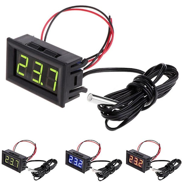 2/4-pak Digital LCD Termometer Temperaturmåler med Vandafvisende Sensor Sonde Køleskab Black 2PCS