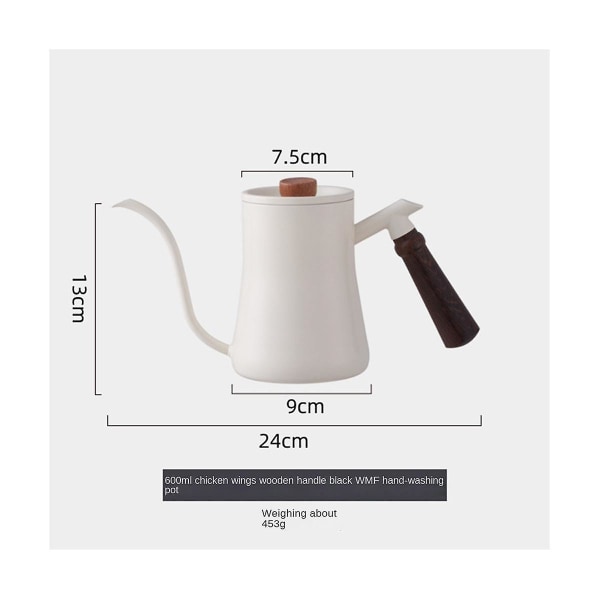 Kaffekande Mælkeskummende Kandekande Svanehals Kedeltud Rustfrit Stål Kaffe Te Mælkekande Kedel 600ml Hvid