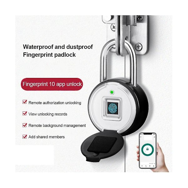 Tuya Smart Fingeravtryckslås Utomhus Vattentät Resväska Sovsal Skåp Gym App Fjärrkontroll Fingeravtryck Hänglås  [dB} Black