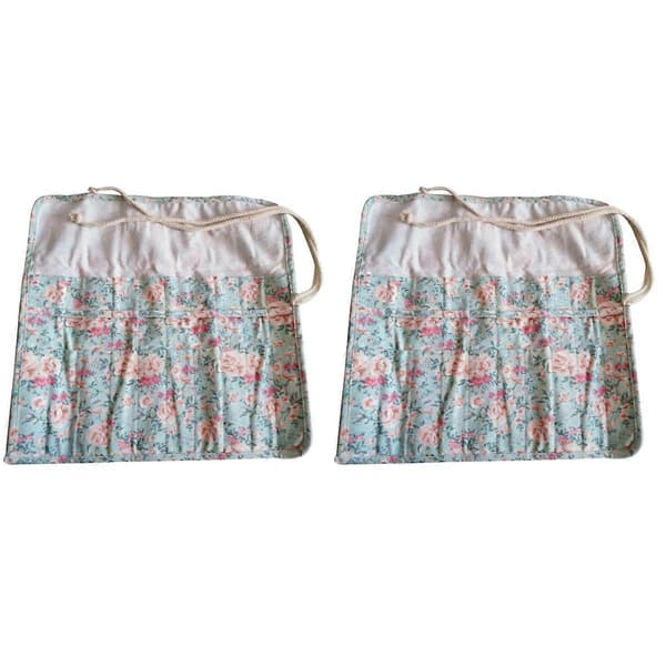 Blyant Roll Up Etui til Opbevaring 2 Stk. med Pensel Wrap og Blomsterprint[DB]