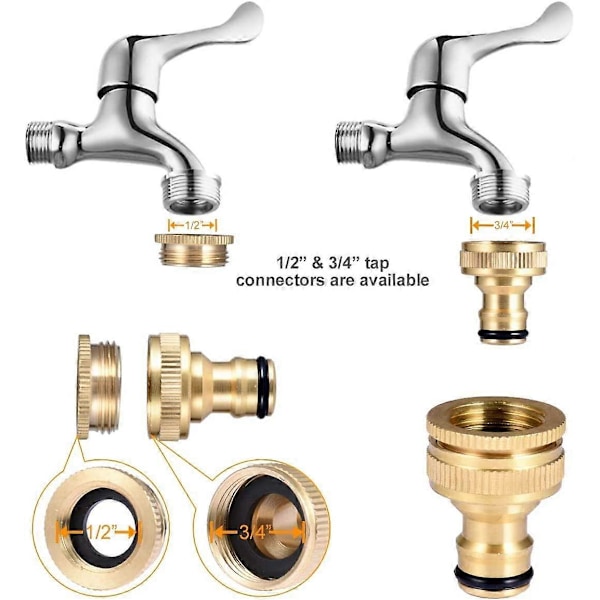 Hurtigkobling til slange, 3/4\" Gevind - Dobbelt Han Metal Kobling - 1/2\" og 3/4\" Hun Gevindhane Adapter [DB]