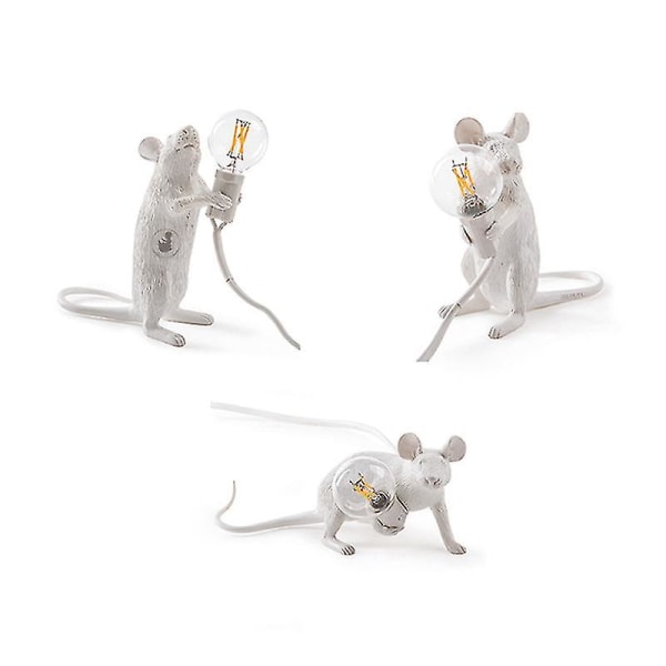 Muse skrivebordslampe nordiske dyrelamper stue spisestue soveværelse tøjbutik tegneserie mus harpiks skrivebordslampe Vwy [DB] White sitting mouse