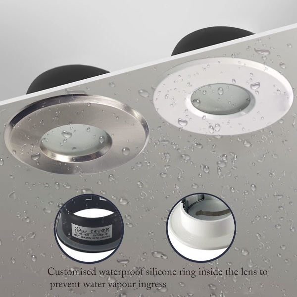 Ip65 vanntett LED-innfelt spotlight, Gu10-sokkelkonfigurasjon, egnet (pære ikke inkludert) Satin Nikkel Downlight Cutout 75 mm