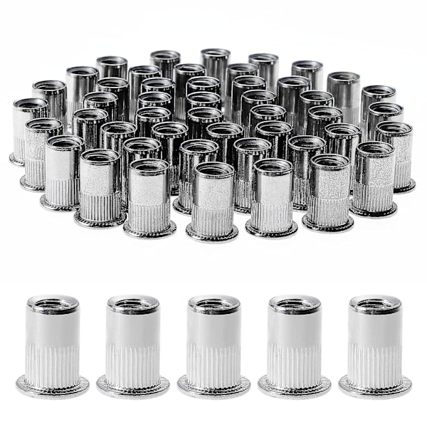 100 st M8 nitar, rostfritt stål nitar, sortiment M8 gängade insatsmutter platt huvud för metallplast (14 mm x 18 mm)
