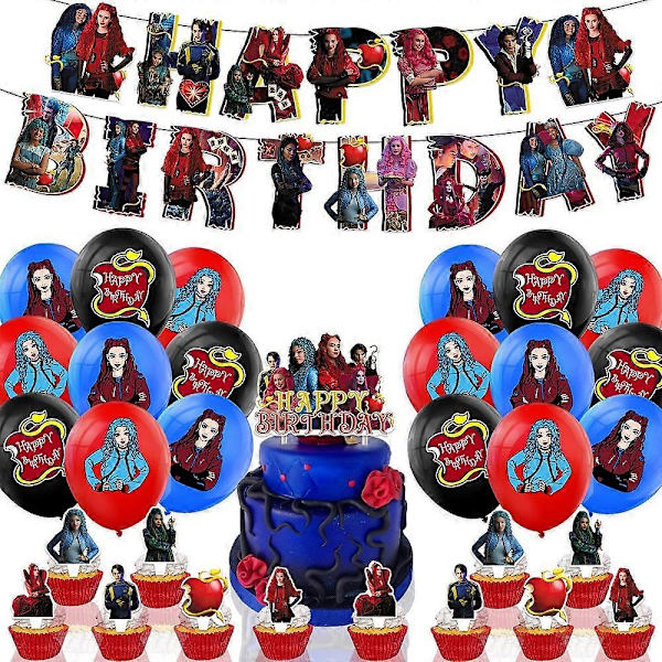 Descendants: The Rise of Red Temafest Dekoration Tillbehör Ballonger Kit Banner Tårta Cupcake Toppers Set [DB]