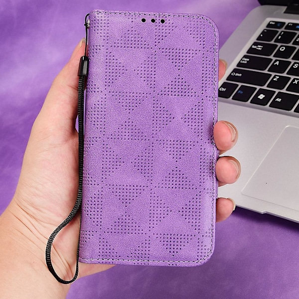 Til Asus ROG Phone 7 5G Mobiltelefon Wallet Case PU Læder Præget Trekant Stand Cover [DB] Purple