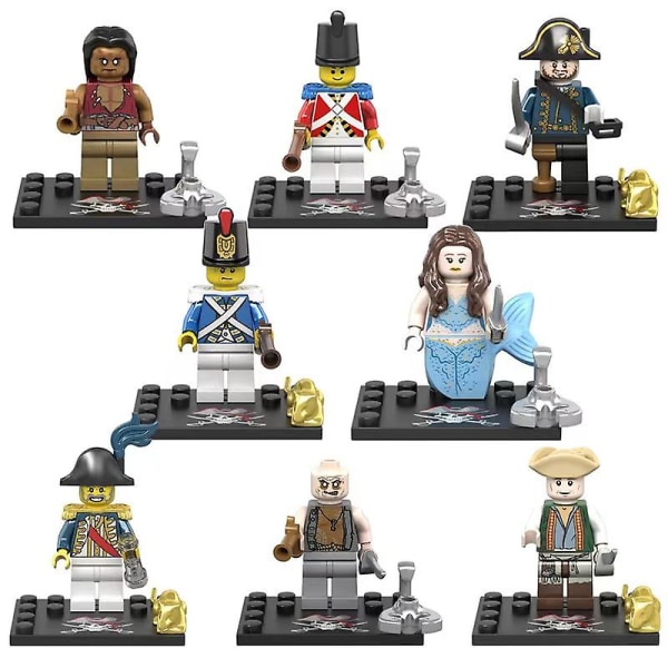 8 stk. sett med Pirates of the Caribbean actionfigurer byggeklosser leker barn bursdagsgave Db