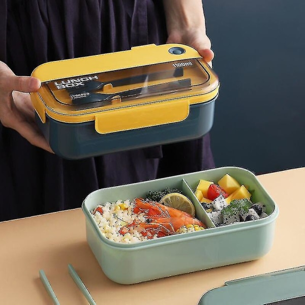 Madkasse Bento Box Til Skolebørn Kontorarbejder Mikrobølgeovn Opvarmning Frokostbeholder Madopbevaringsbeholdere Madkasse  [dB} Green Rectangle