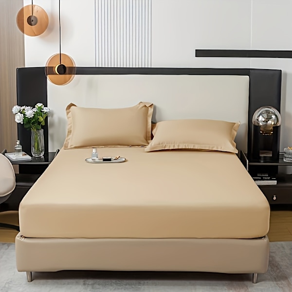 3-delt sengetøysett i ensfarget, mykt, hudvennlig og pustende materiale, for soverom, maskinvaskbart (1*laken + 2*putevar, uten kjerne) [DB] Light Khaki 150cm*200cm