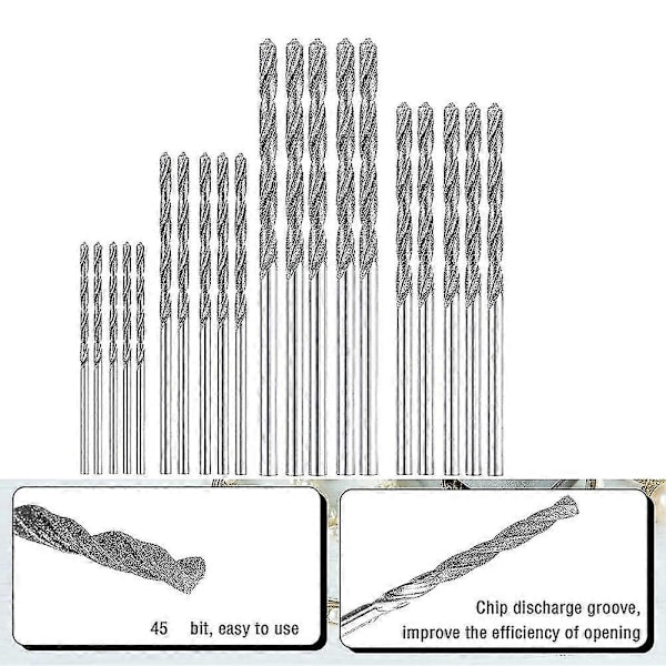 Diamantborset 20 stk. 4 størrelser 1mm 1,5mm 2mm 2,5mm Twist Tip Smykker Strand Havglas Skaldb