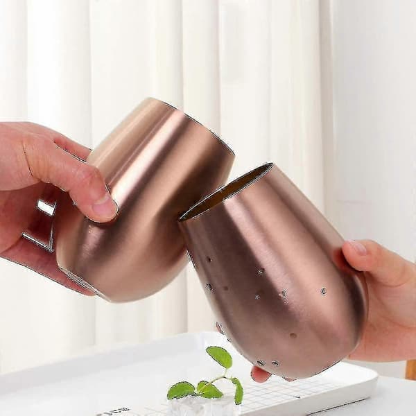 2 stk. Vinglas i rustfrit stål uden stilk til rejser [DB] Rose gold