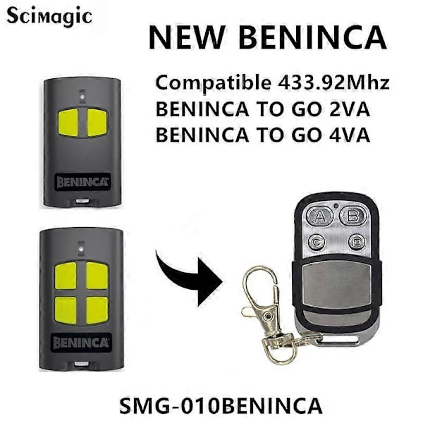 100% Yhteensopiva BENINCA TO GO 2VA autotallin kaukosäädin BENINCA TO GO 4VA 433mhz portin kaukosäädin Rolling Code 4 painiketta avaimenperä db