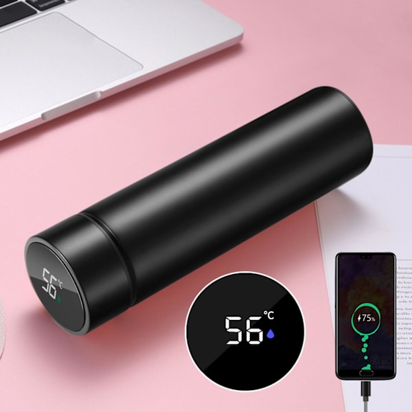 Rostfritt Stål USB Mobil Power Termos, Smart Vattenkokare, LCD Temperaturvisning db Black