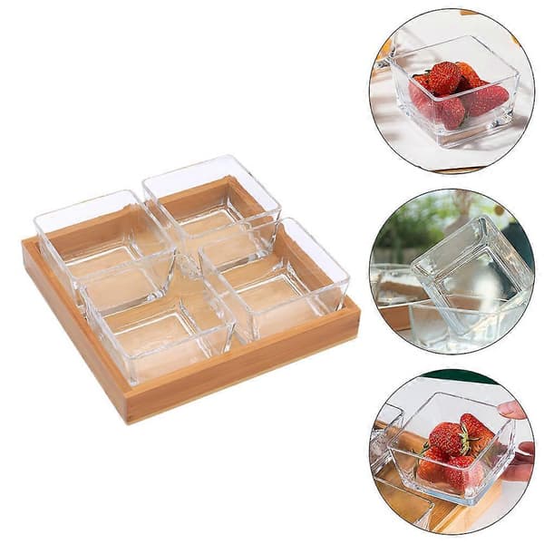 Fruktfat i glas med träställ för servering av nötter 1 set
