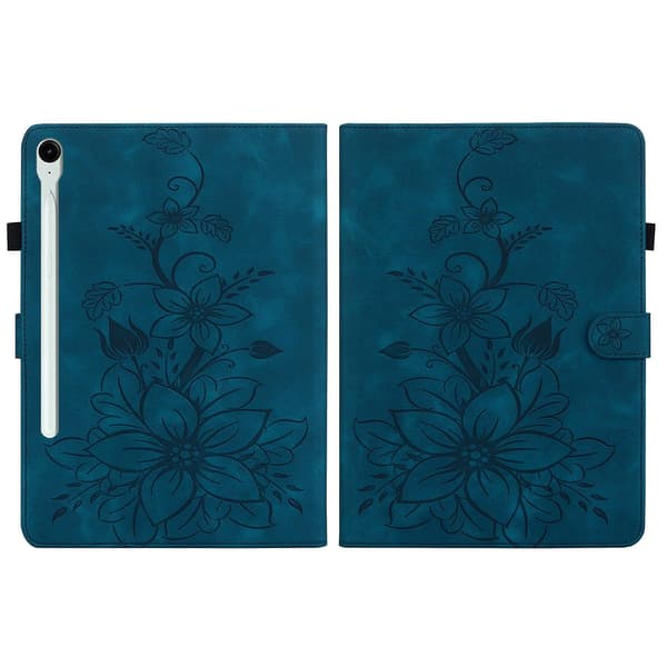 Präglat Läderfodral För Samsung Galaxy Tab S9 / S9 FE [DB] Dark blue