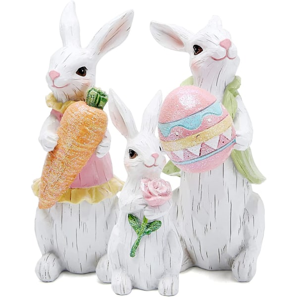 Påskehare-dekorasjoner Våren innendørs hjemmeinnredning kaninfigurer (påskehvit kaninfamilie)