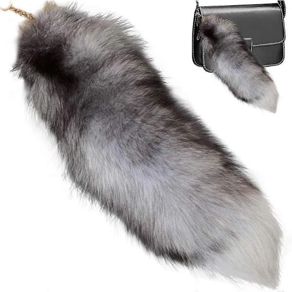Falsk Rævehale, 40 Cm Dyrehale, Fluffy Falsk Pels Hale, Rævehale, Nøglering, Pung Dekoration Rævehale, Rollespil, Sølv {Db}