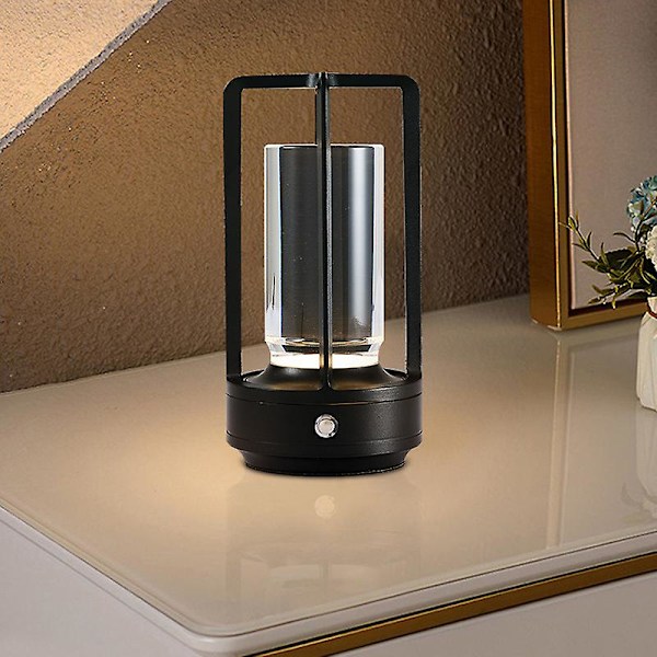 Krystal Lanterne Lampe, Krystal Bordlampe Genopladelig, Krystal Touch Lampe, Bærbar LED Skrivebordslampe, Ledningsfri Bordlampe db Black