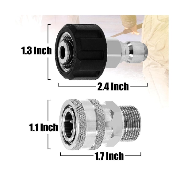 4 stk trykkvaskeradaptersett, hurtigkoblingssett, M22 14 mm til M22 metrisk tilkobling, rustfritt stål