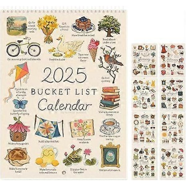 2025 Bucket List Kalender, 2025 12 Måneder Vægkaleender, 2025 Vægkaleender To Do Liste & Noter Kalender, 2025 Kalender til Planlægning DB 3pcs
