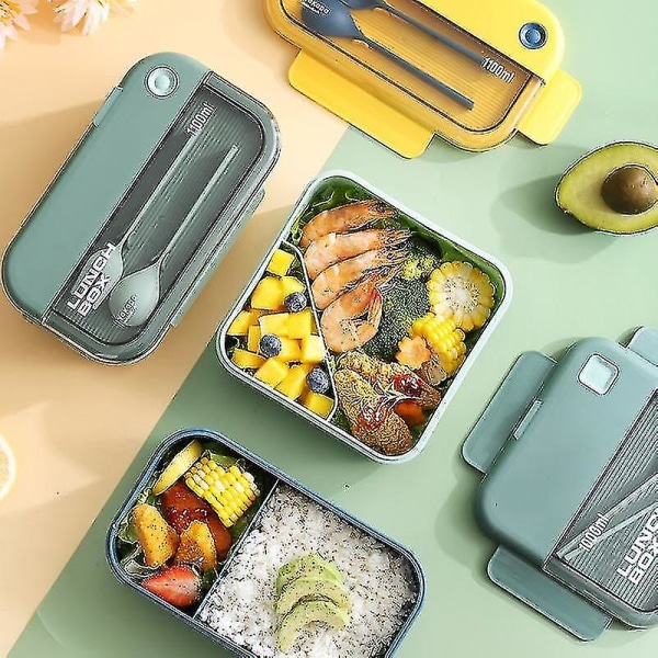 Madkasse Bento Box Til Skolebørn Kontorarbejder Mikrobølgeovn Opvarmning Frokostbeholder Madopbevaringsbeholdere Frokostboks db Yellow Rectangle