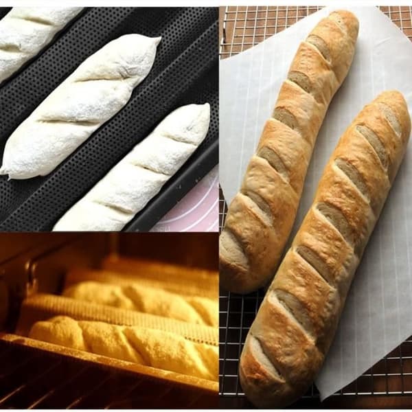 4 Baguetteform, Perforeret Non-Stick Bageplade, Essentielt Tilbehør til Perfekte Baguetter, Gør-det-selv