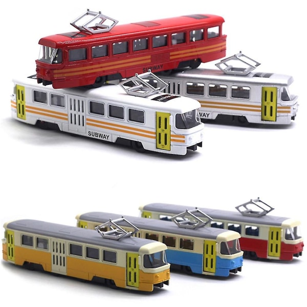 Naievear Classic Train Tram Diecast Pull Back Modell Med Led Musik Utvecklande Barn Toy db Red Grey