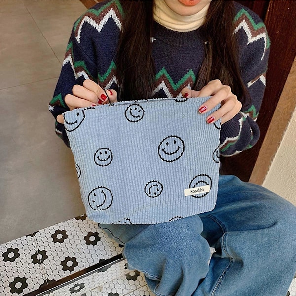 Makeup taske Dame makeup taske Stor kapacitet lærred makeup taske Rejse toilettaske Tilbehør opbevaringstaske [DB] Light blue gray