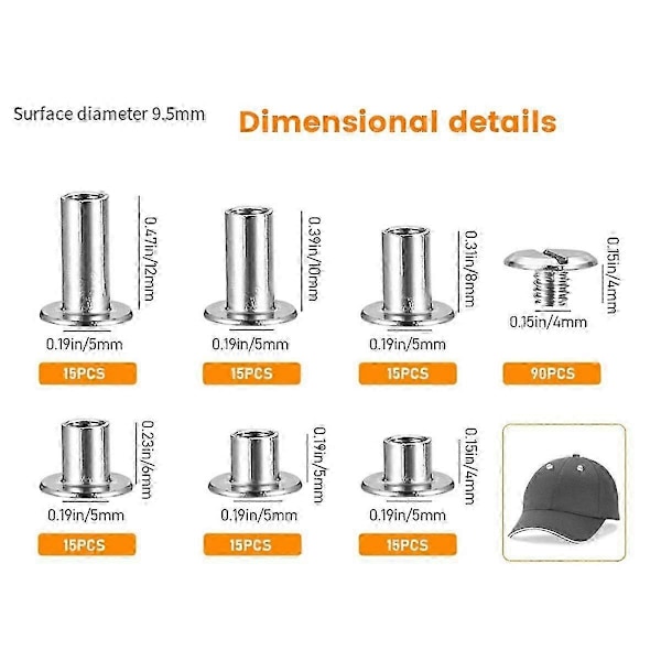 DB 90 Set Chicago Skruvar Kit, 6 Storlekar Skruv Nitar Metall Chicago Bindningsskruvar för DIY Reparation Läderhantverk Bälte Svart-Grå BlackGrey