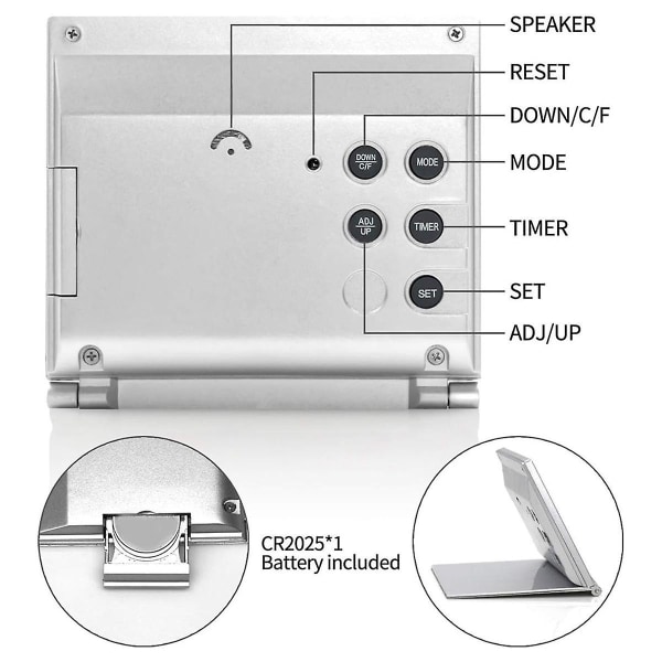 Digital Reisevekkerklokke - Sammenleggbar Kalender Temperatur Timer Lcd Klokke Værvarsel Klokke B
