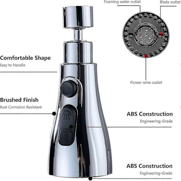 Hanehoved, Køkkenvask Haneforlænger Med 360 Svingbar Tud, Sprøjtehoved Med 3 Tilstande, Vandhane Dysespids, Træk Ud Indstillinger [DB]
