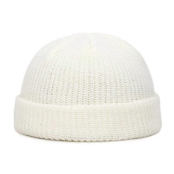 Stickad mössa herr Skullcap Sjömansmössa Uppvikt Kantlös Retro Navy Stil Mössa [DB] white