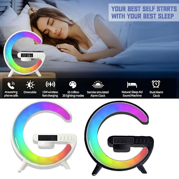 Smart Intelligent Led Lamp Bluetooth Högtalare Trådlös Laddare Atmosfär Lampor [DB] White