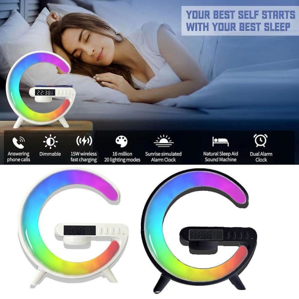 Smart Intelligent Led Lampe Bluetooth-høyttalere Trådløs Lader Atmosfærelamper [DB] White
