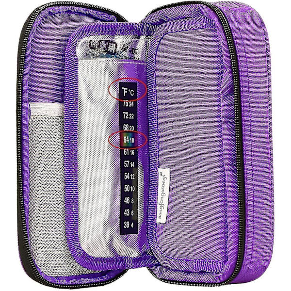 Insulin køletaske diabetisk taske termopose - Medicin diabetisk isoleret bærbar køletaske med 2 køleelementer  [dB} Purple